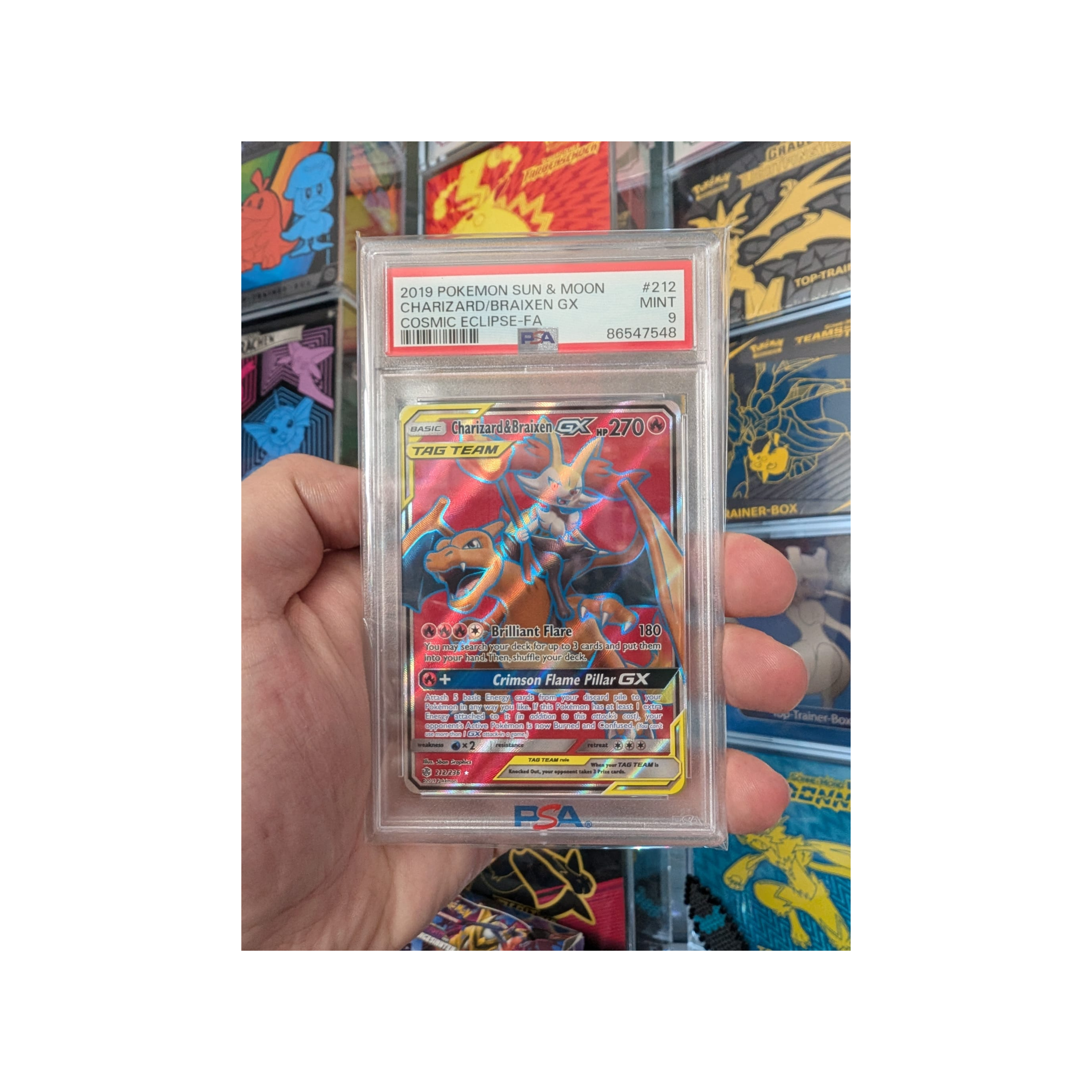 Charizard & Braixen Tag Team GX Cosmic Eclipse 212/236 2019 English PSA 9